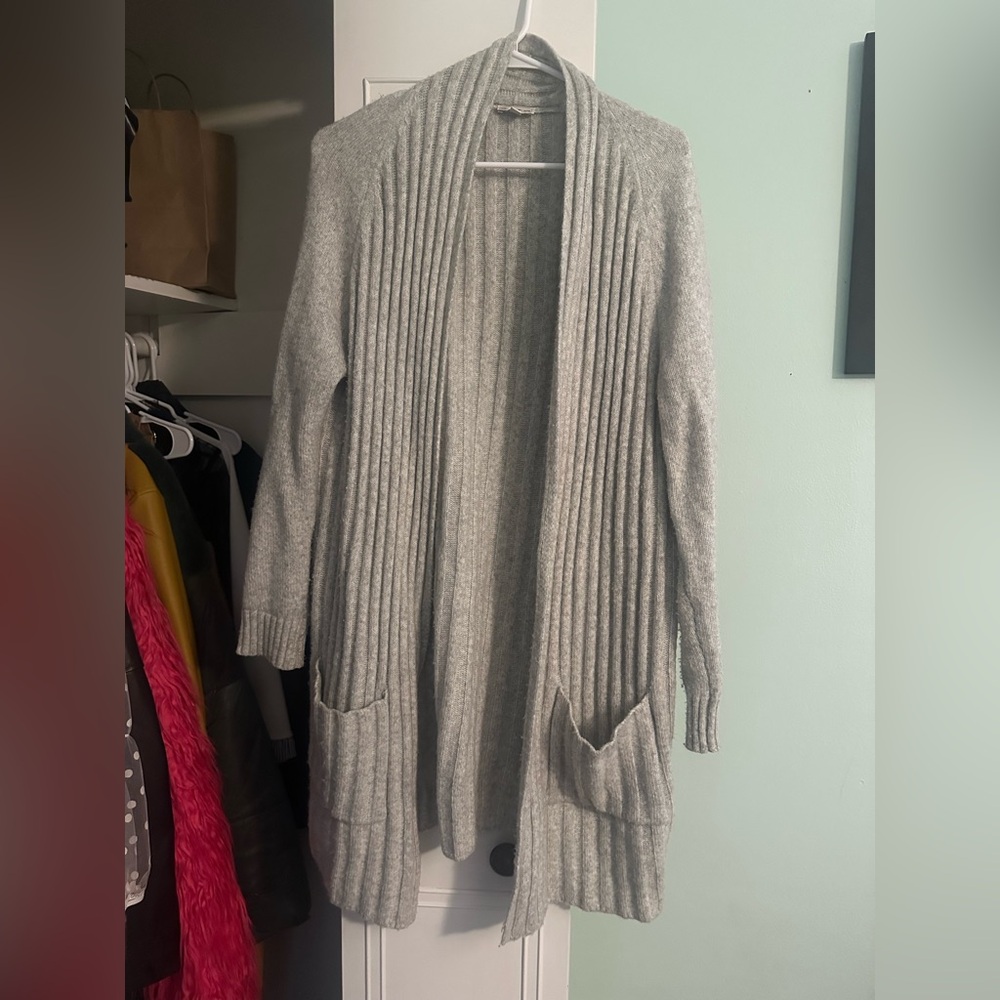 GAP Light Gray Ribbed Open-Front Cardigan